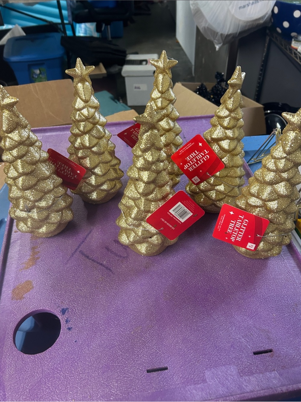 Set of 6 Gold Glitter Decorative Christmas Tree - Home Holiday